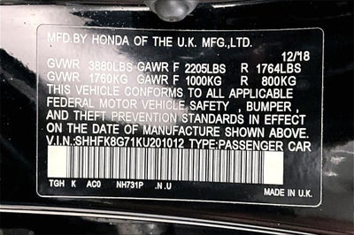 2019 Honda Civic Type R Touring